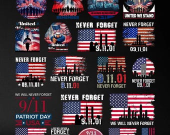 Paquete de imágenes PNG conmemorativas del 11-S: Nunca olvidar, bandera estadounidense (descarga digital)