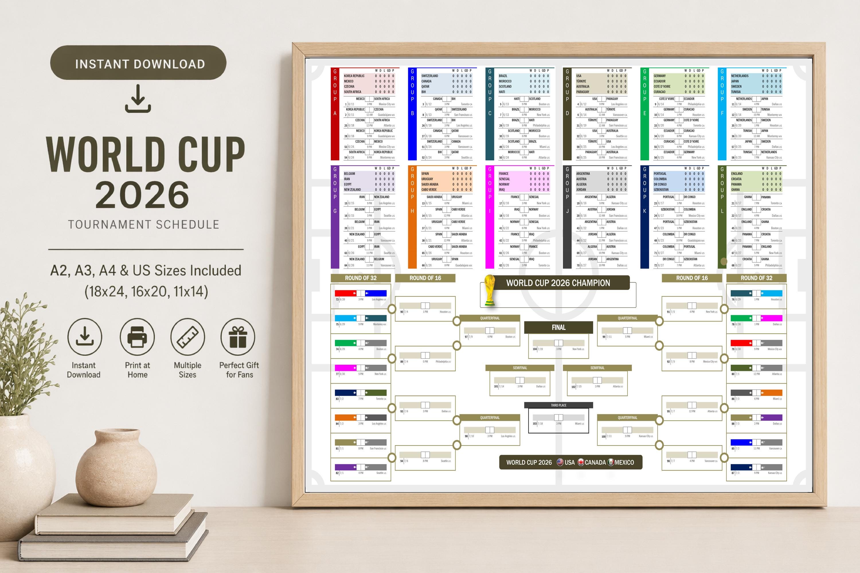 World Cup 2026 Schedule Wall Chart Printable and Fully Editable