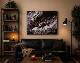 Violet Wave Abstract Pour Painting – Coastal Shoreline Art