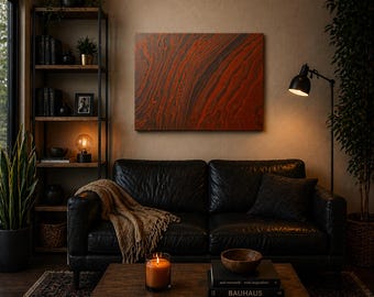 Red River Marble Art: Fluid Red Black Abstract Painting Home Decor