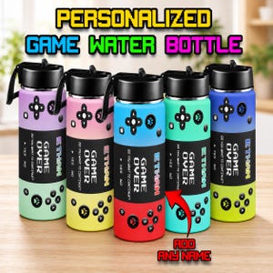 Personalized Game Water Bottle for Boys, Customized Kids Gradient Insulated Bottle with Name for School 18oz