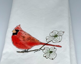 Cardinal Tree Stunning New  SET OF 2 HAND Bathroom TOWELS EMBROIDERED By Laura 