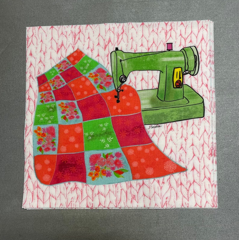 Sewing Machine Quilt Block Quilting Theme Fabric Art Block Etsy