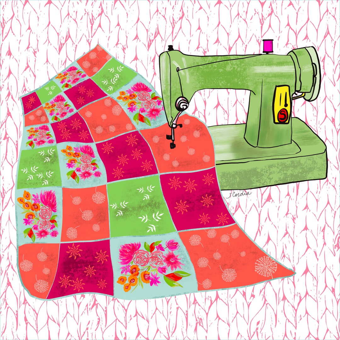 Sewing Machine Quilt Block Quilting Theme Fabric Art Block Etsy