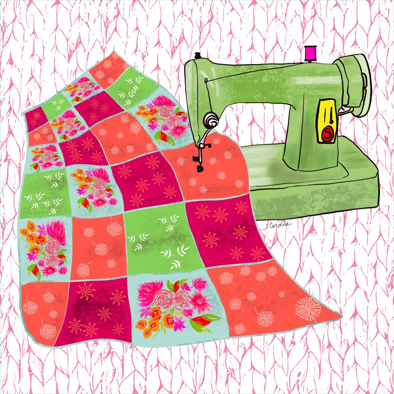 Sewing Machine Quilt Block Quilting Theme Fabric Art Block Etsy