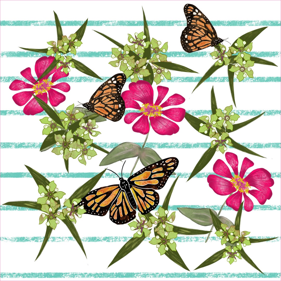 Monarchs Zinnias and Milkweed Quilt Block 8.4 X Etsy