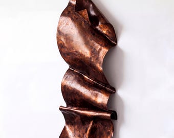 Brutalist Loft Wall Art,  Abstract Sculpture, Industrial Wall Decor, Modern Statement Artwork, Ancient Copper Custom Hand-Pained