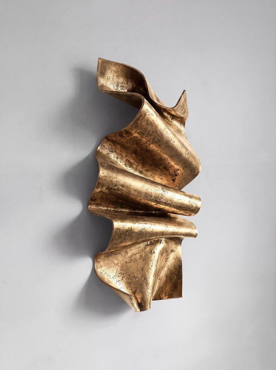 Brutalist Ancient Gold  Wall Art, Abstract Wall Sculpture, Designer Wall Decor, Modern Statement Artwork, Ancient Gold Custom Hand-Pained