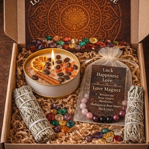 Love Abundance Gift Set with Sage, Crystal Bracelet, Candle