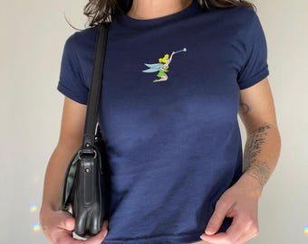 Embroidered Tinker Bell Fairy Baby Tee, Vintage Retro Y2K T-shirt, Disney Lover Gift Sweatshirt, Theme Park Outfit