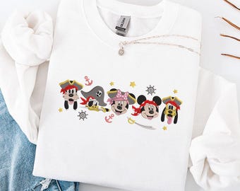 Embroidered Disney Pirates Baby Tee, Retro Mickey Minnie T-shirt, Vintage Family Trip Sweatshirt, Cruise Vacation Gift