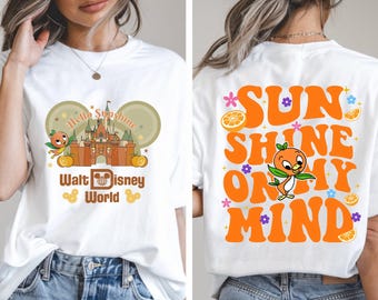 T-shirt château aux oiseaux orange recto-verso, chemise vintage pour tout-petits Walt Disney World, sweat-shirt cadeau adulte Disney, tenue de vacances d'été en Floride