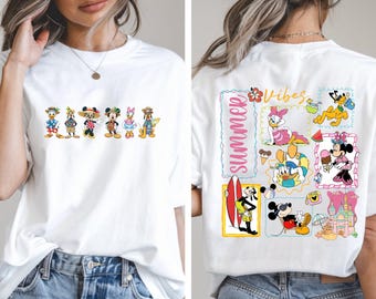 Two Sided Mickey and Friends Summer Vibes T-shirt, Vintage Disney Beach Toddler Shirt, Retro Family Vacation Sweatshirt, Magic Kingdom Trip