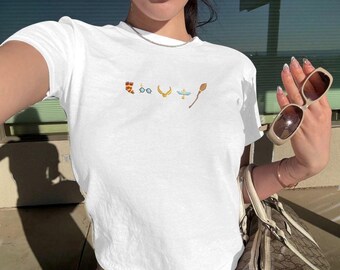 Embroidered Magic School Icons Baby Tee, Vintage Fantasy Bookish T-shirt, Retro Reader Wizard Sweatshirt, Witchy Aesthetic Gift