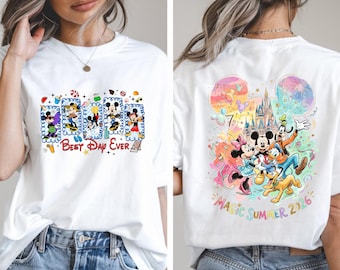 T-shirt recto-verso Mickey Magic Summer 2026, chemise pour tout-petit voyage en famille Disney rétro, sweat-shirt vintage des fans de Disney World, cadeaux de vacances