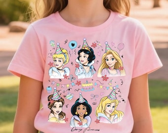Disney Princess Party T-shirt, Vintage Birthday Toddler Shirt, Retro Celebration Squad Sweatshirt, Cinderella Belle Jasmine Rapunzel Apparel