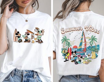 Two Sided Retro Mickey and Friends Summer Vibes T-shirt, Disney Beach Vacation Toddler Shirt, Family Trip Sweatshirt, Surf Party Gift