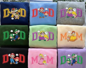 Embroidered Mario Dad Baby Tee, Retro Gaming T-shirt, Video Game Dad Sweatshirt, Father’s Day Gift Matching Family Outfit Vintage
