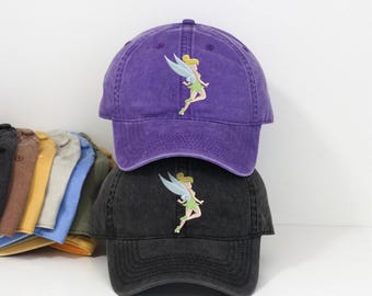 Embroidered Tinker Bell Baseball cap, Vintage Pixie Washed Dad hat, Retro Disney Adult Low Profile cap, Theme Park Trip