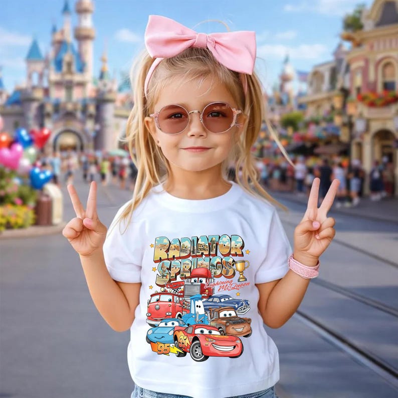 T-shirt carte postale Radiator Springs, chemise Lightning McQueen 95 pour tout-petits, sweat-shirt voitures rétro Disney, t-shirt vintage Mater and Friends image 2