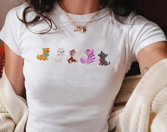 Embroidered Disney Cats Baby Tee, Retro Aristocats T-shirt, Vintage Lucifer Cheshire Cat Mom Sweatshirt, Cute Disneyland Trip Birthday Gift