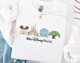 Embroidered Walt Disney World Icons Baby Tee, Retro Vacation T-shirt, Vintage Magic Kingdom Fan Sweatshirt, Family Trip Outfit