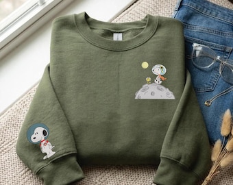 Embroidered Space Beagle Baby Tee, Retro Cartoon T-shirt, Vintage Astronaut Sweatshirt, Cute Cosmic Dog Gift