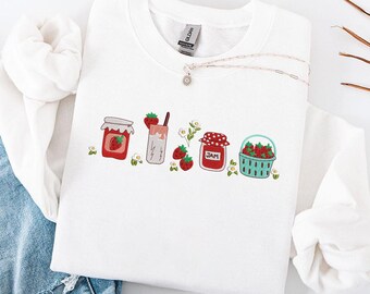 Embroidered Strawberry Jam Basket Vintage Baby Tee, Cottagecore Fruit Retro T-shirt, Berry Lover Gift Sweatshirt, Summer Picnic Apparel