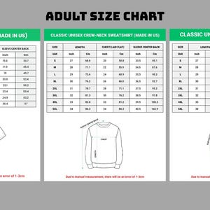Peut inclure: Tableau des tailles adultes pour t-shirts, sweatshirts ras du cou et sweats &agrave; capuche unisexes classiques. Le tableau comprend des mesures en pouces et en centim&egrave;tres pour la longueur, la largeur et le dos du centre de la manche.