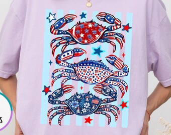 Comfort Colors® Patriotic Crab Shirt, Coastal Fourth Of July Tee, America Beach T-Shirt, Red White Blue Crab Shirt, Summer Patriotic Tee