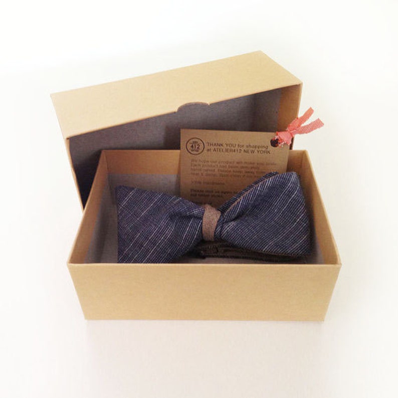 Men/'s Bow Tie Chambray Bowtie Indigo and Dusty Gray Stripe Self Tie Bowties for Gift /& Wedding READY TO SHIP