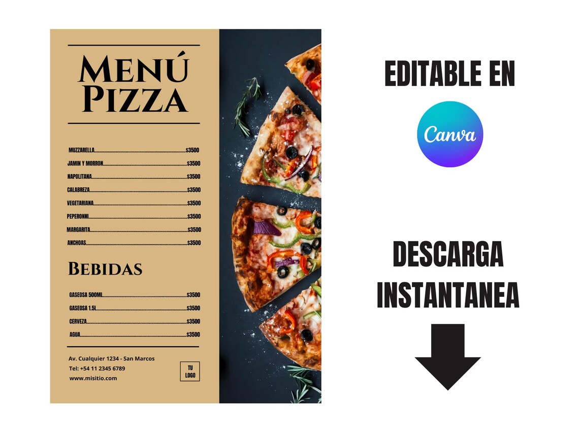 Editable Pizza Menu.pdf Editable Elegant Pizzeria Menu Template in Canva | Restaurant Pizza ...