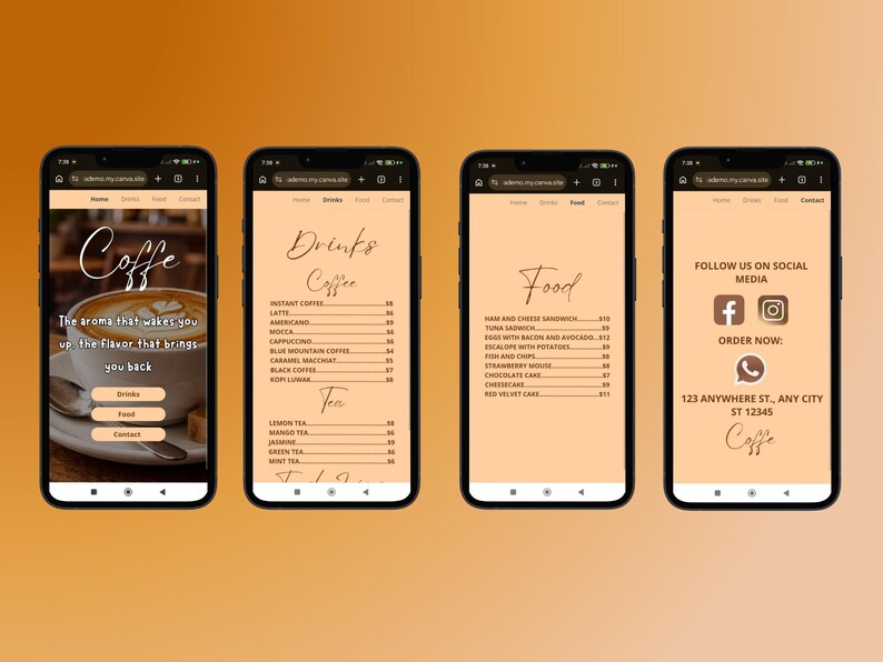 Editable QR Code Menu Website Template for Cafes | Digital Menu Canva ...