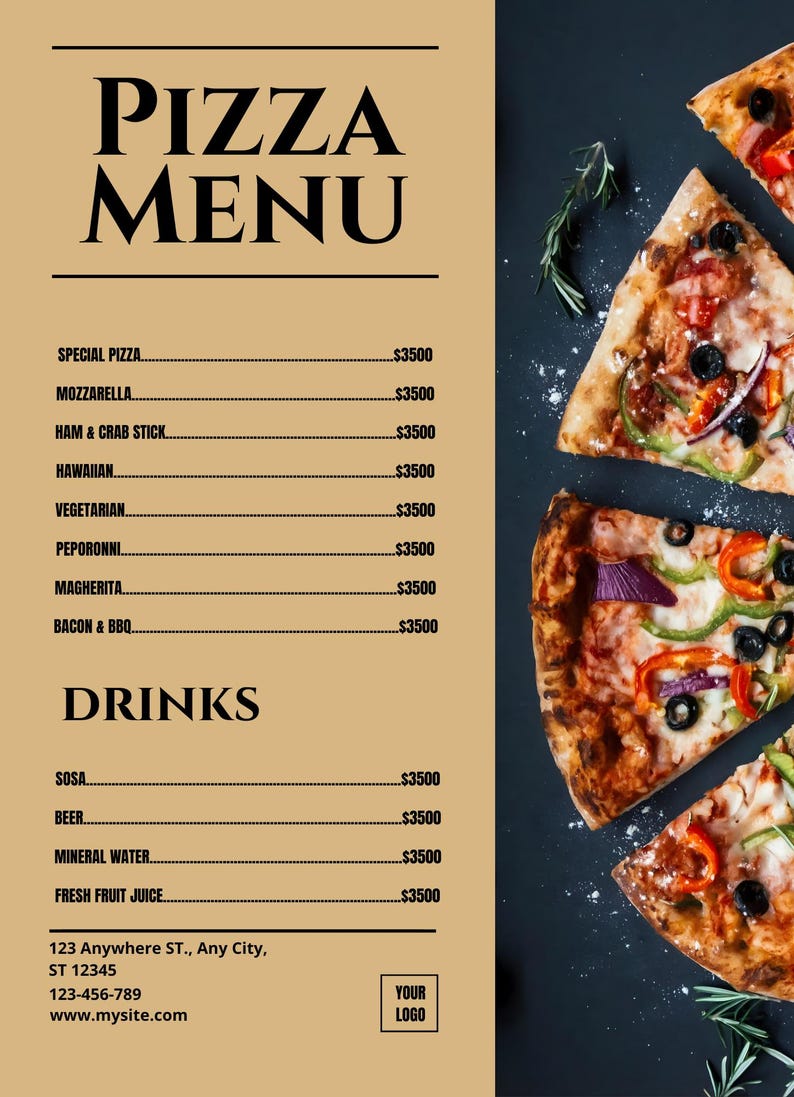 Editable Pizza Menu Template Canva, Modern Restaurant Menu, Minimalist ...