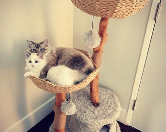 Árbol rascador de madera para gatos, muebles modernos de madera para gatos, regalos para gatos, condominio de lujo para gatos, casa para mascotas