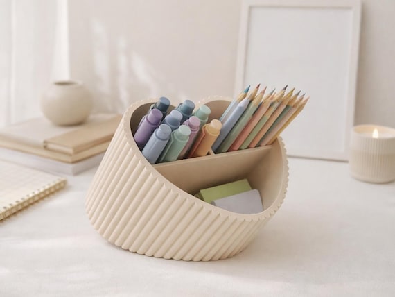 Modern Heart-shaped Desk Organizer 3D Printed – Minimalist Pencil Holder, Aesthetic Desk Storage, Office Organizer, Home Decor Gift