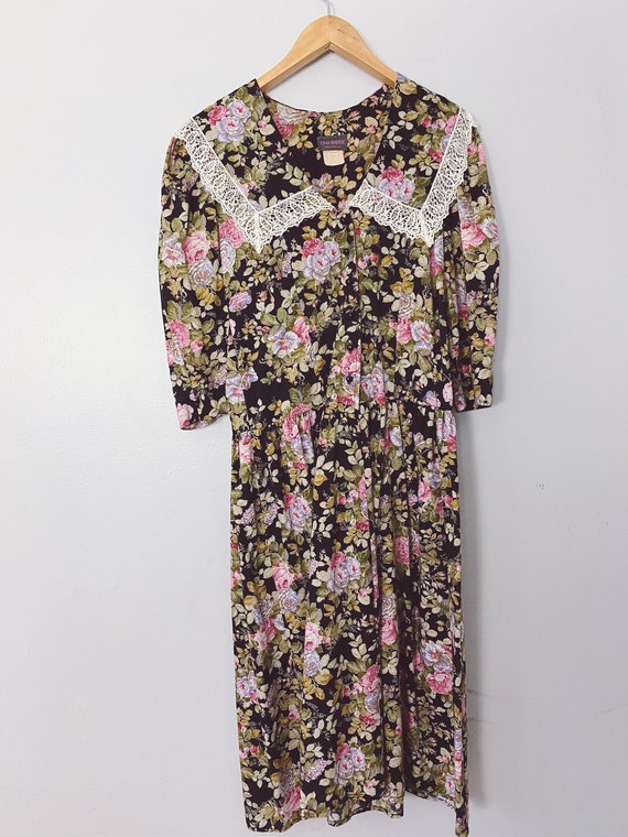 vintage floral puff sleeve sailor collar lace dres