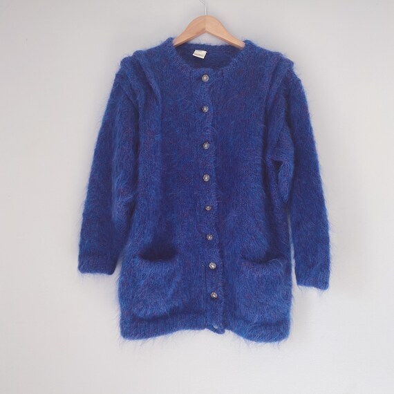 vintage hand knit mohair cardigan blue violet swea