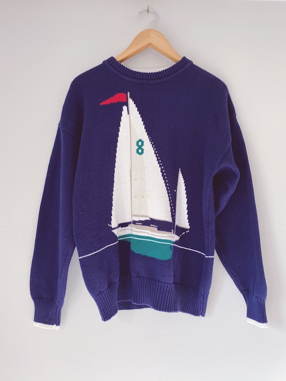 vintage novelty print nautical crew neck sweater