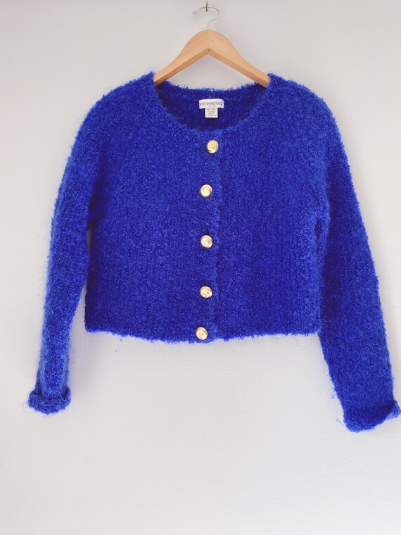 vintage cobalt blue mohair boucle sweater cropped