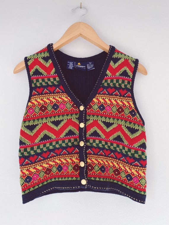 vintage sweater vest multi colored knit vest