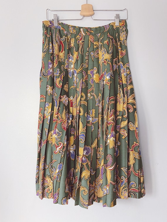 Vintage silk floral pleated print skirt