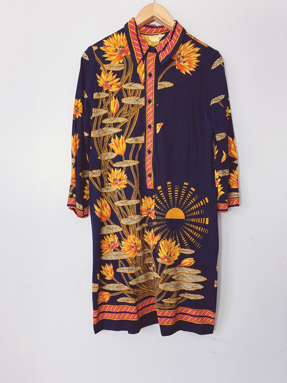 vintage PAGANNE floral button up 60s 70s dress