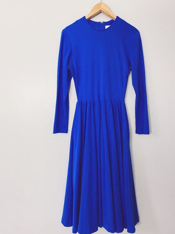Cobalt Blue Long Sleeve Dress Swing mid length dre