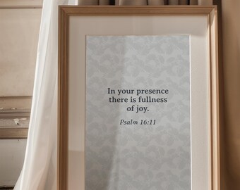 Fullness of Joy Bible Verse Printable Wall Art Psalm 16:11 Christian Home Decor Blue Gray Lace Blossom Scripture Print (Digital Download)