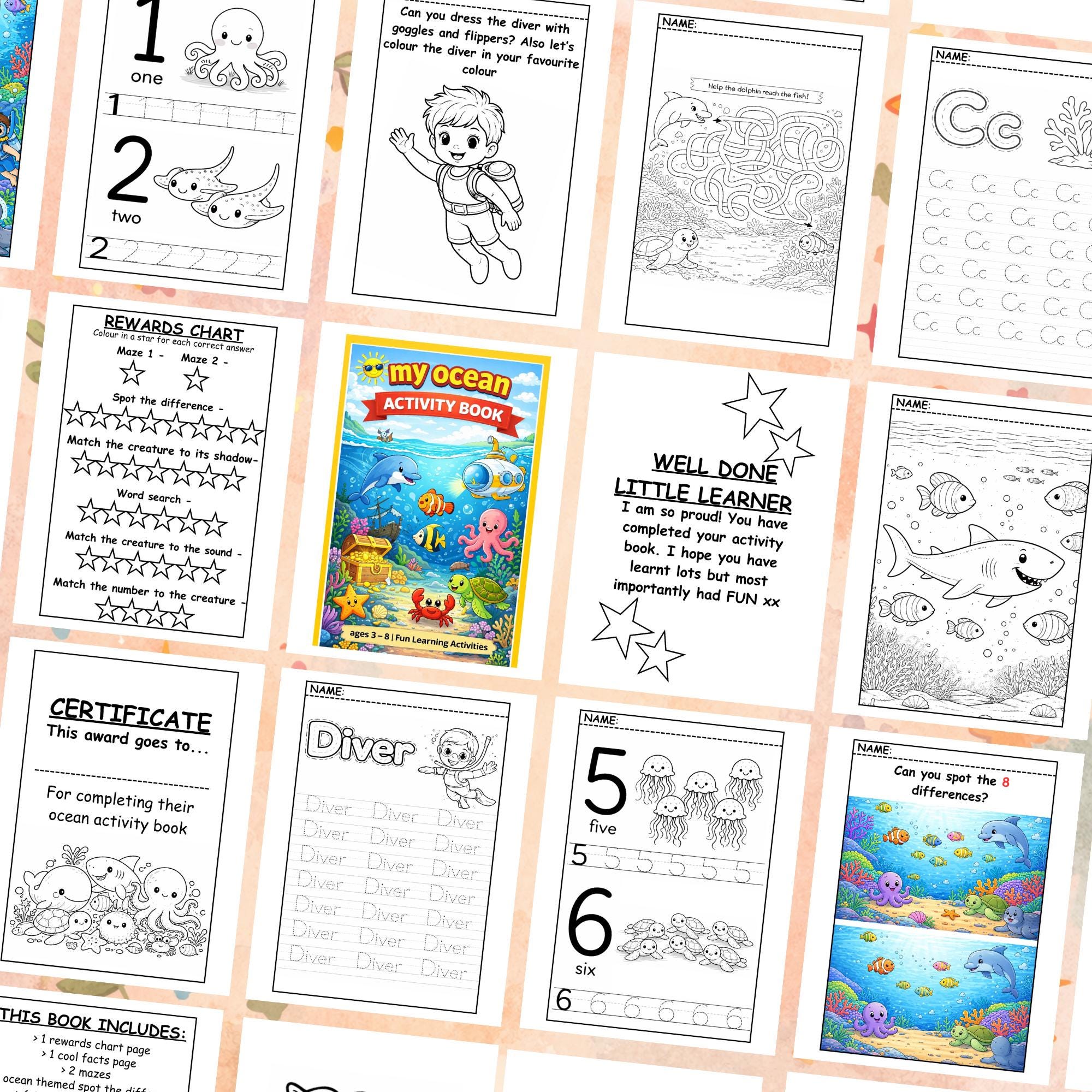 Ocean Activity Book Printable PDF | Kids Learning Workbook Ages 3-8 ...