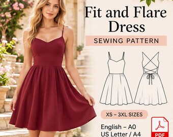 Patron de couture PDF pour robe cintrée et évasée, encolure cœur, dos croisé, tailles XS à 3XL