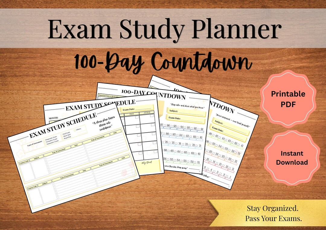 100-day Exam Study Planner | Board Exam Countdown Schedule (PDF ...