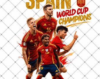 Spanje voetbalkampioenen PNG, digitale download van het Spaanse voetbalteam, roodgouden sportfan sublimatieontwerp PNG, Yamal Spanje WK PNG