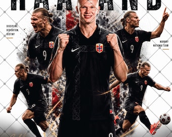 Haaland PNG voetbalshirt ontwerp, Manchester City voetbal clip art, Erling Haaland sublimatiebestand, Noorwegen WK shirt ontwerp PNG